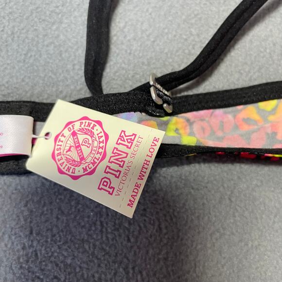 Victoria's Secret PINK Bra 34B Pink Yellow Sequin Plunge Push Up Animal Print - Picture 8 of 11